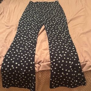 Primark Navy and White Flower Print Fabric Flared Pants